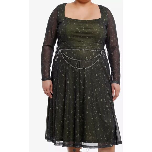 Hot Topic Cosmic Aura Gold Constellation Long-Sleeve Dress Size Large Nwot - Picture 1 of 6